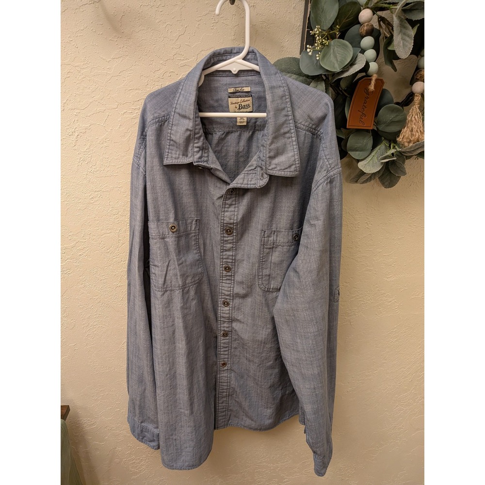 Heritage Collection by Bass Mens XL Slim Fit Blue Chambray Button Down Shirt